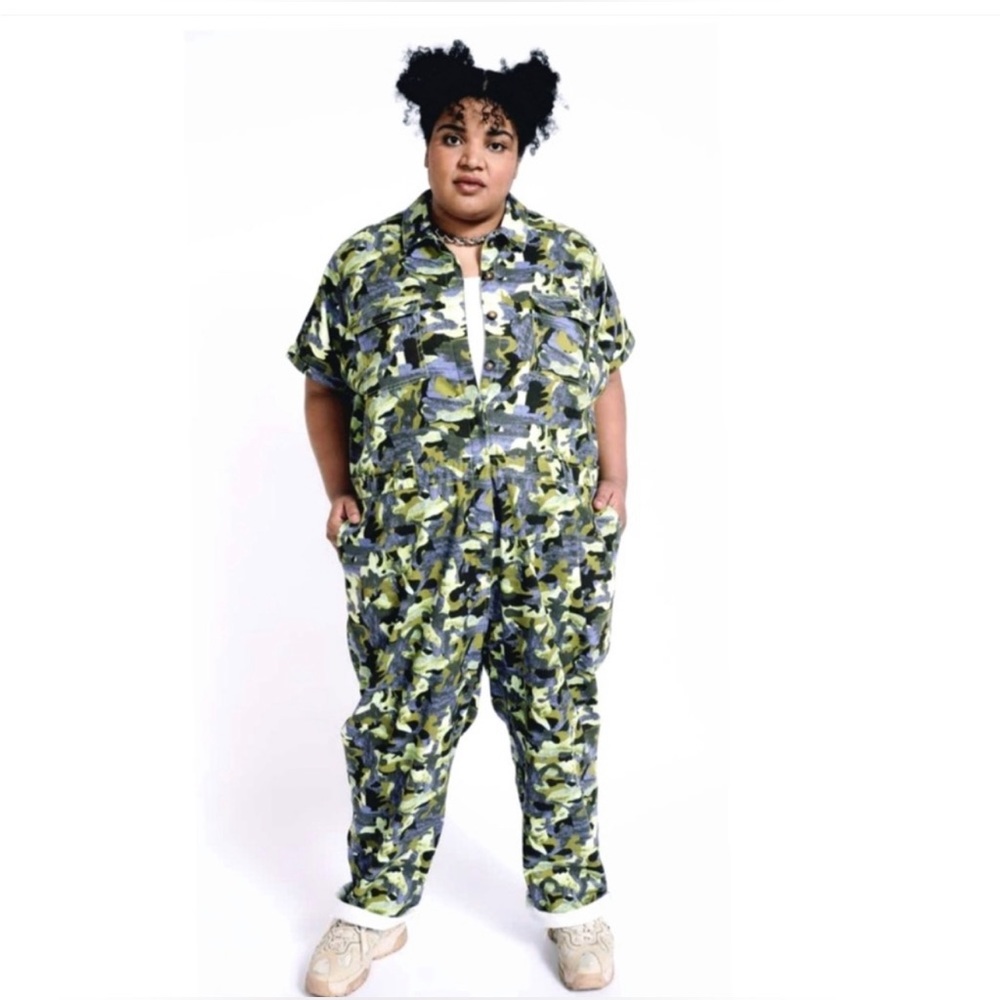 Wildfang BP. Utility Short Sleeve Camo Jumpsuit Women's 2X Twill Coveralls